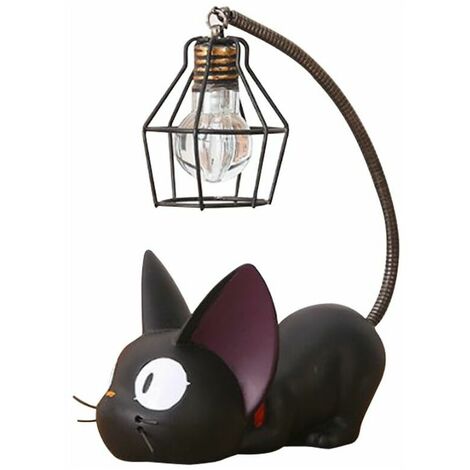 Resin Cat Pattern Lamp Creative Night Light Bedside Table Lamps for Reading (Wire Shade Lampshade)