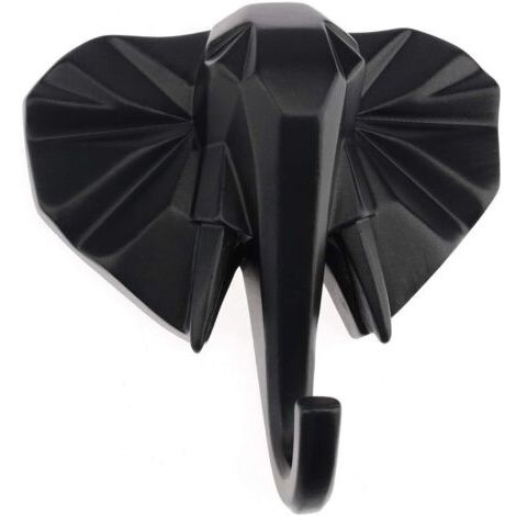 Resin Elephant Head Animal Wall Mounted Hook Black Jewelry Key Scarf Bag Hanger Dresses Home Decoration Bedroom Living Room Dressing Room