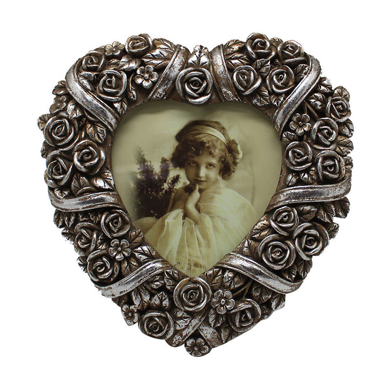 Biscottini - Set 2 Resin made antiqued silver finish heart-shaped W18xDP2,5xH18 cm sized free-standing photo holder