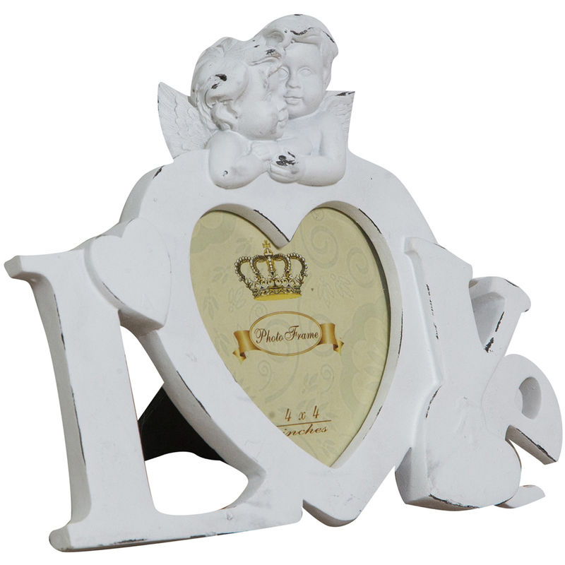 Biscottini - Resin made white antiqued finish W23xDP13xH18 cm sized free-standing love photo holder