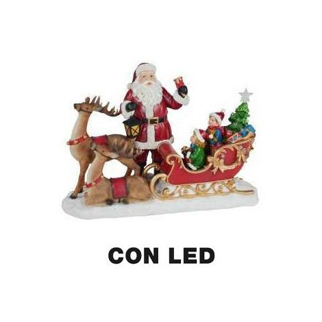 Resina LED Papá Noel con renos y trineo rojo cm38,5x17,5h27
