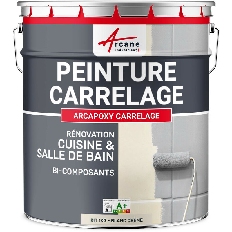 Peinture Carrelage cuisine & salle de bain - Résine bi-composante : arcapoxy carrelage - 1 kg (jusqu'à 10 m² en 2 couches) Blanc crème ral 9001