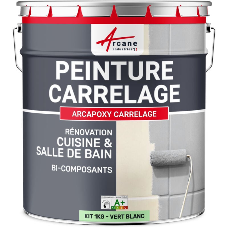 Peinture Carrelage cuisine & salle de bain - Résine bi-composante : arcapoxy carrelage - 1 kg (jusqu'à 10 m² en 2 couches) Vert Blanc - ral 6019
