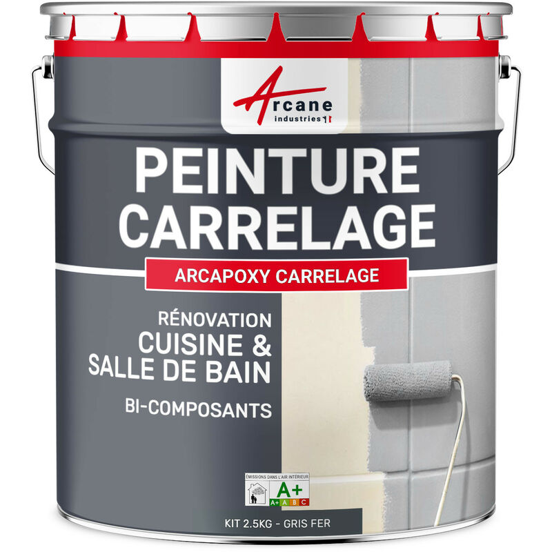 Peinture Carrelage cuisine & salle de bain - Résine bi-composante : arcapoxy carrelage - 2.5 kg (jusqu'à 25 m² en 2 couches) Gris fer - ral 7011