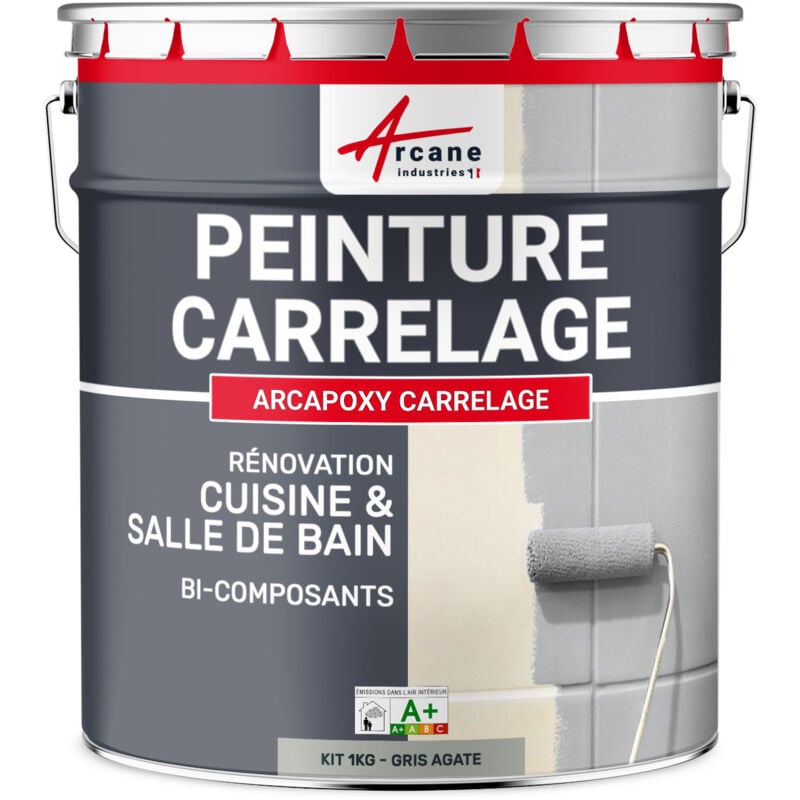 Arcane Industries - Peinture Carrelage cuisine & salle de bain - Résine bi-composante : arcapoxy carrelage - 1 kg (jusqu'à 10 m² en 2 couches) Gris