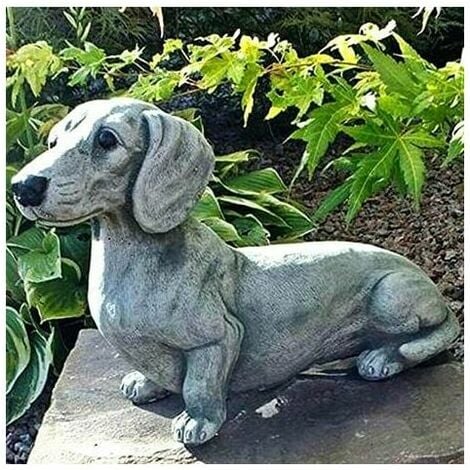 AUNRTB Résine Chien Teckel Sculpture Ornement De Jardin Figurine De Patio Animal D'extérieur Statue De Chien De Jardin, Statue De Bouledogue Franais Décor De Jardin cur Pelouse Sculpture De Chien En Résine