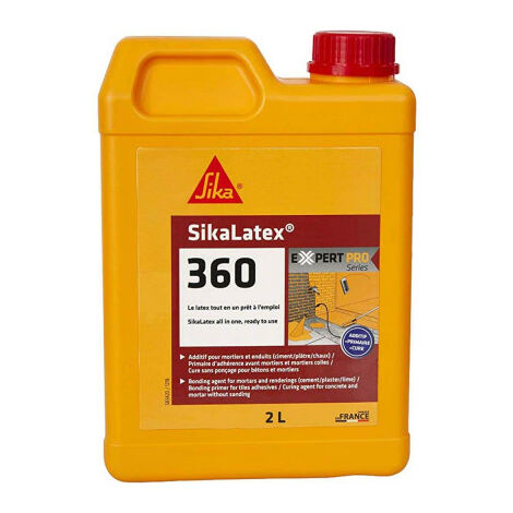 Résine d'accrochage SikaLatex 360 – Additif pour mortiers et enduits – Améliore l'adhérence sur béton et chape ciment – Contenance 2L