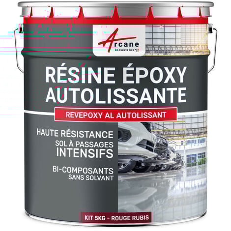 Résine Epoxy Autolissante - Peinture pour Sol : Déco intérieure, Atelier - Effet Miroir - 5 kg Rouge Rubis - RAL 3003 - ARCANE INDUSTRIES
