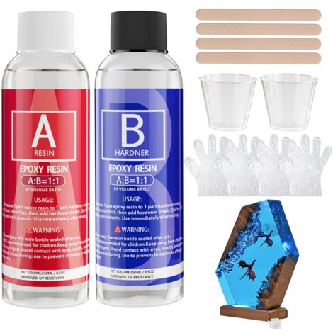 Résine époxy avec durcisseur 1:1, 500 ml de résine époxy haute brillance, résine de revêtement et de coulée sans bulles pour bricolage, bijoux, sous-verres, décorations de Noël
