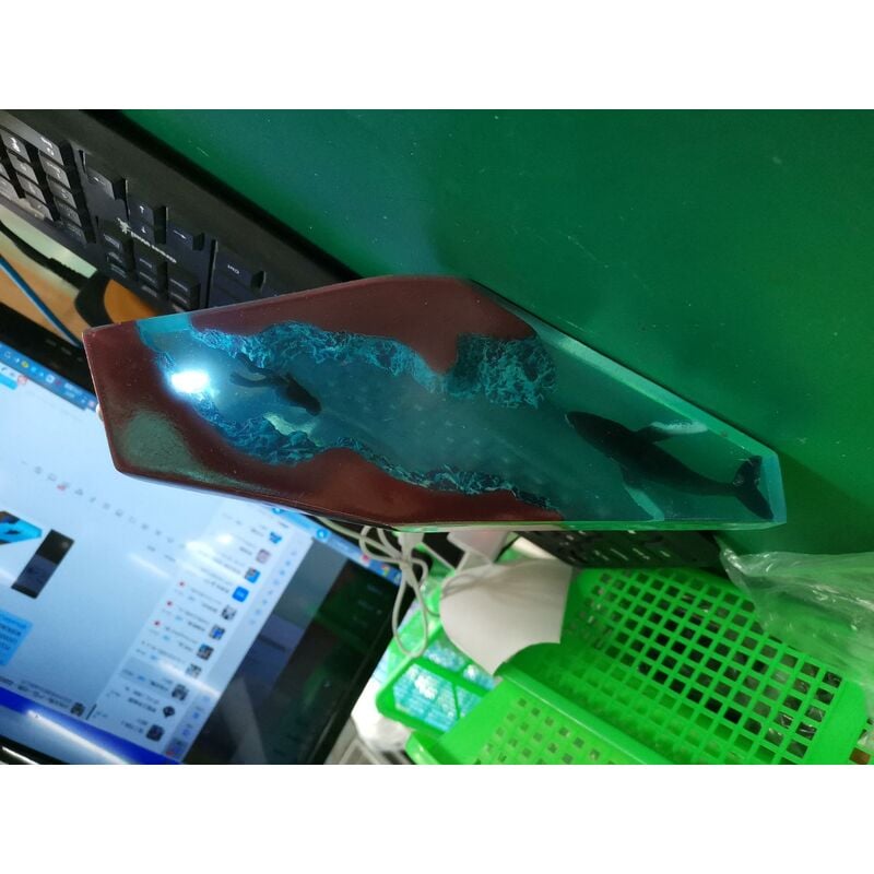 Eosnow Lampe en Bois en Résine Diver Whale Pattern Veilleuse Grande Lampe en Résine époxy LED Lampe à économie D'énergie Lampe de Table Polyvalente