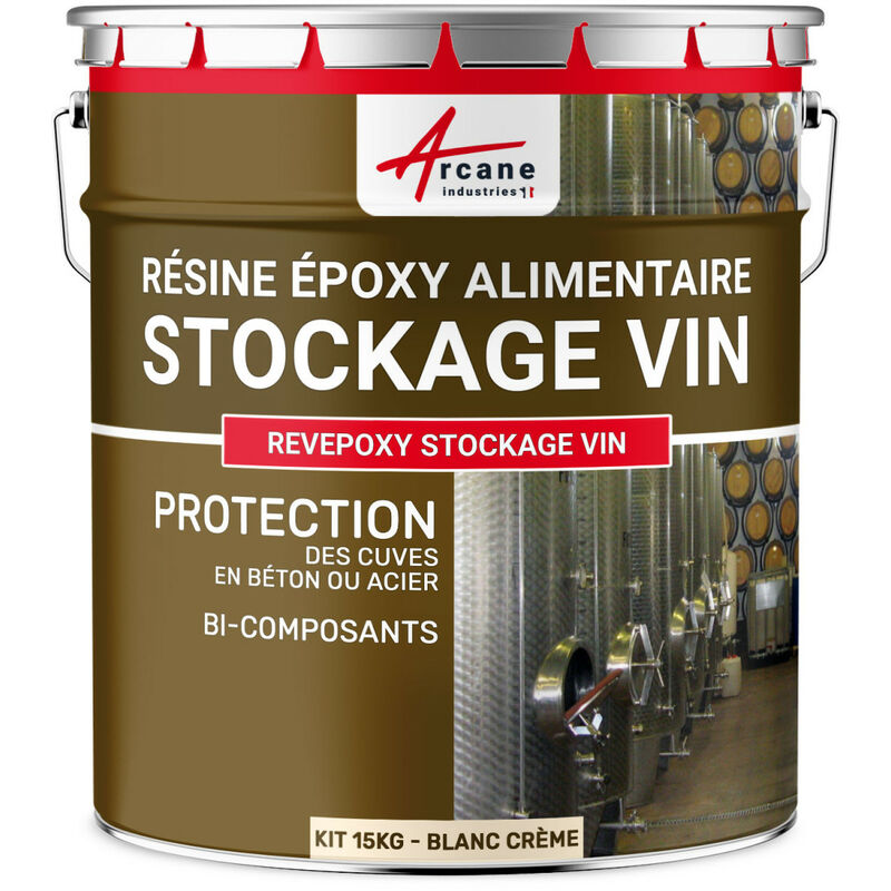 Peinture cuve vin béton ou acier contenant vin ou liquides alcoolisés revepoxy stockage vin - couleur Kit de 15 Kg - arcane industries - Blanc Crème