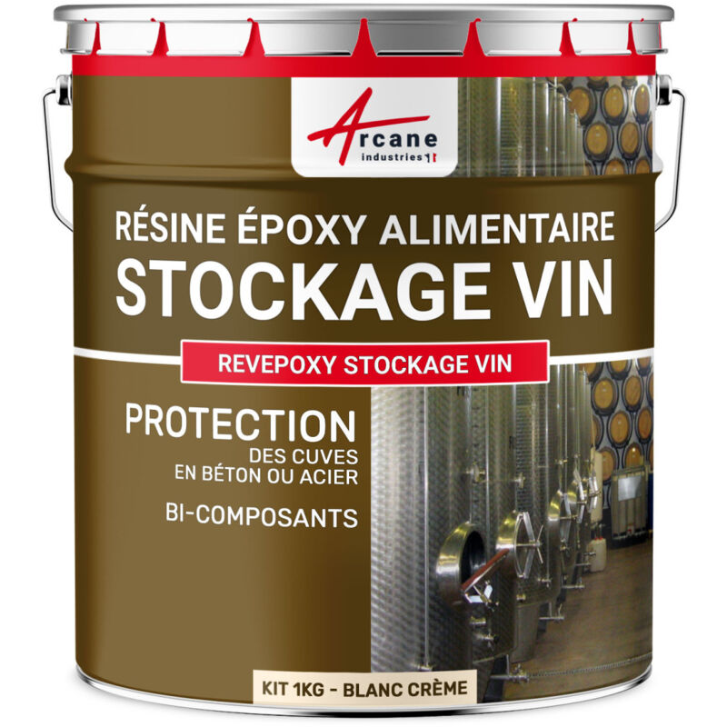 Peinture cuve vin béton ou acier contenant vin ou liquides alcoolisés revepoxy stockage vin - couleur Kit de 1 Kg - arcane industries - Blanc Crème