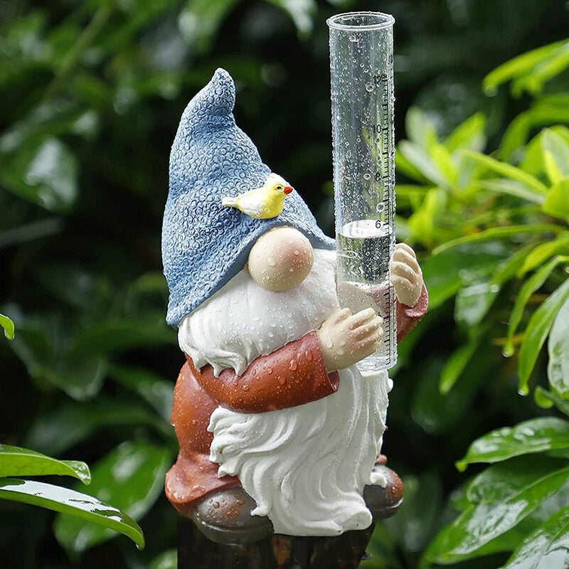 Résine gnome Statue, Sculpture pluviomètre Nain, Pluviomètre Jardin gnomiques Nains Figurines avec Pluie de Mesure Tube