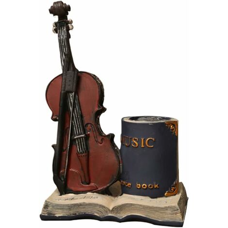 Résine Instrument De Musique Ornement Vintage Violon Livre Conception Porte-Stylo Décoratif Boîte De Rangement De Bureau Pour Les Amateurs De Musique De Bureau À Domicile