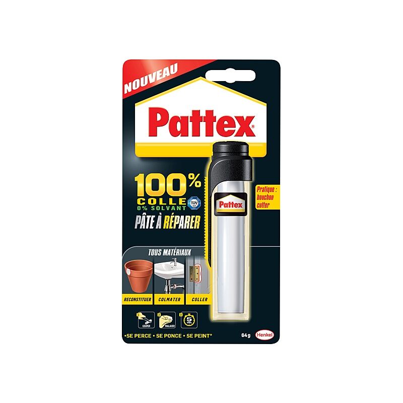 Pattex - mastic de réparation repar-express, pâte époxy bi-composante extra-forte, tube de 64 g