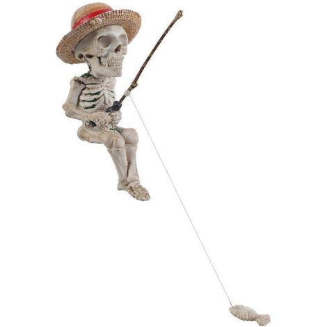 Résine squelette pêcheur miniature ornement unique pour Halloween décoration jardin accent macabre statuette effrayante accessoire fête automne