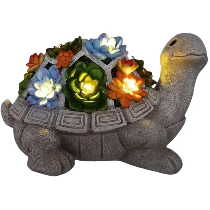 Résine Statue de tortue de jardin extérieur - avec plantes succulente et 7 lampes led à énergie solaire idee cadeau femme homme maman Mignon maison