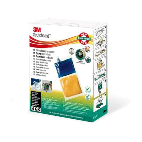 RésineBleu, Jaune, pour Métal, Plastique, en Boîte de 90 ml, 3M Scotchcast Resin 4 GS ( Prix pour Boîte de 10 )