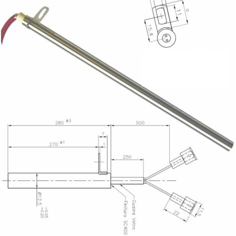 Resistenza accensione stufe a pellet d.12,5mm lung 28cm EDILKAMIN ITALIANA CAMIN
