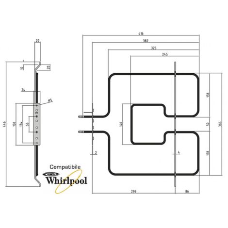 RESISTENZA GRILL CIELO FORNO WHIRLPOOL 1400 WATT 480121104179 COMPATIBILE