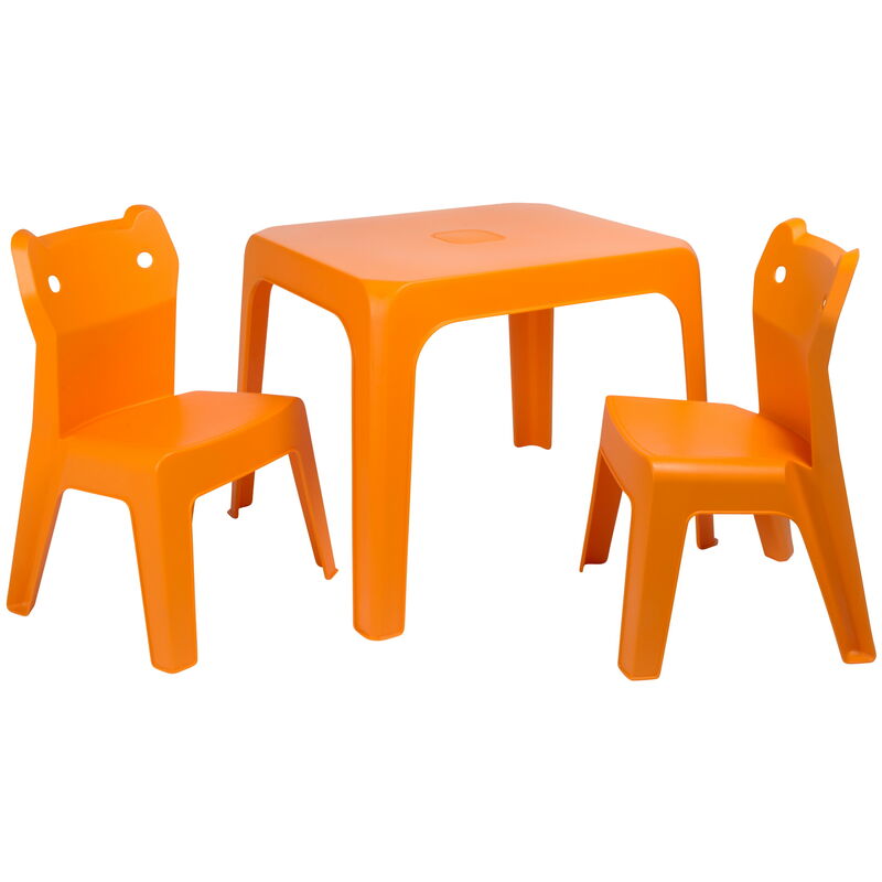 

Jan Cat set infantil de 2 sillas y 1 mesa para interior, exterior, jardín - color naranja - Resol