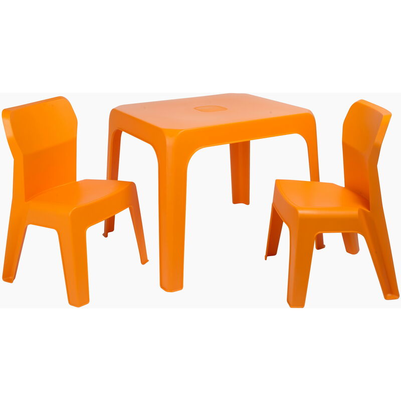 

Jan set infantil de 2 sillas y 1 mesa para interior, exterior, jardín - color naranja - Resol