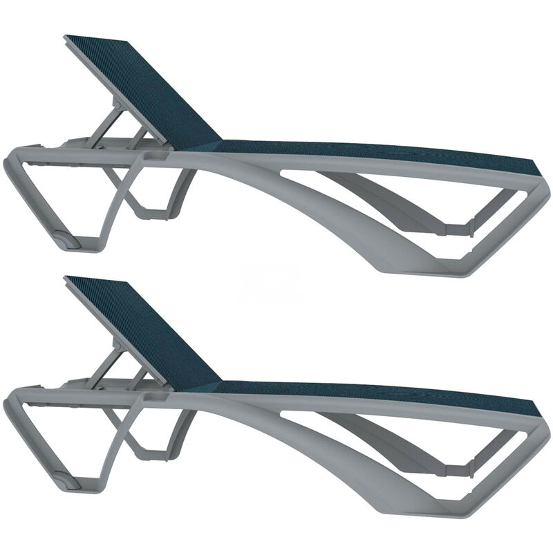 Resol - marina club Chaise Longue Extérieur Set 2 Structure Gris Argent - Textilène Bleu Jean