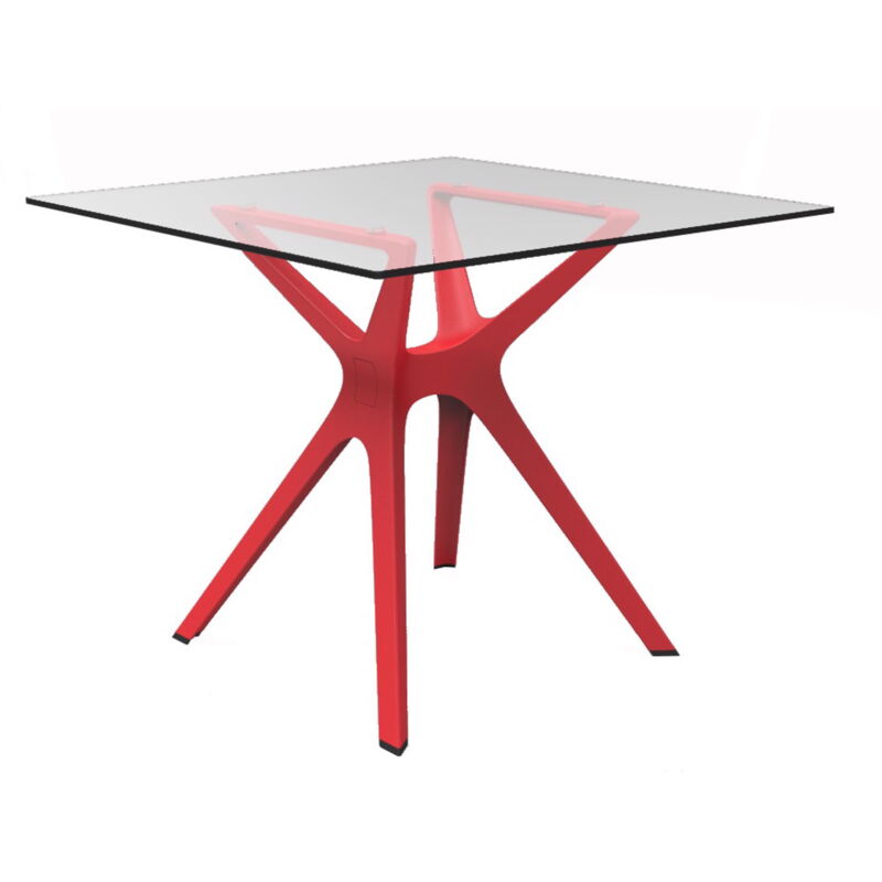

resol mesa cuadrada 90x90 Vela S para interior, exterior, jardín - pie rojo, tablero cristal templado