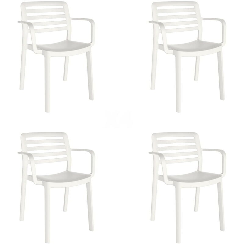 

set de 4 sillas con brazos de diseño Wind para interior, exterior, jardín - color blanco - Resol