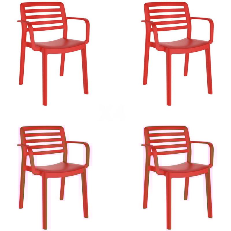 

set de 4 sillas con brazos de diseño Wind para interior, exterior, jardín - color rojo - Resol