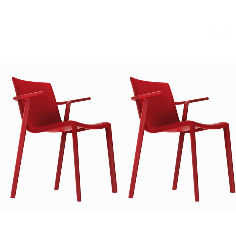 

set de 2 sillas con brazos de diseño Kat para interior, exterior, jardín - color rojo - Resol