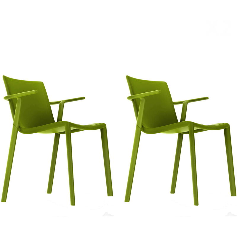 

set de 2 sillas con brazos de diseño Kat para interior, exterior, jardín - color verde oliva - Resol