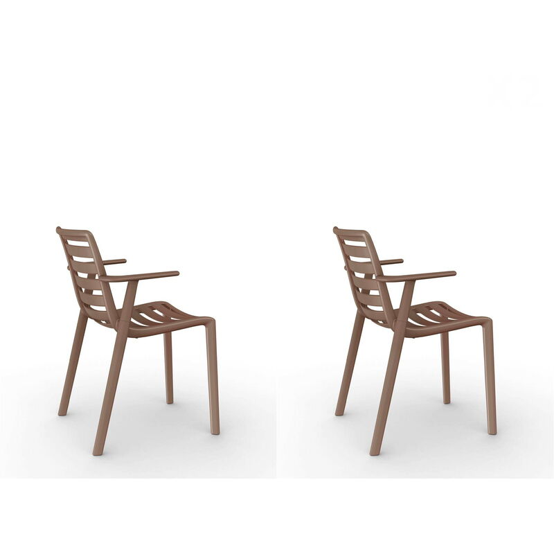 

set de 2 sillas con brazos de diseño Slatkat para interior, exterior, jardín - color chocolate - Resol
