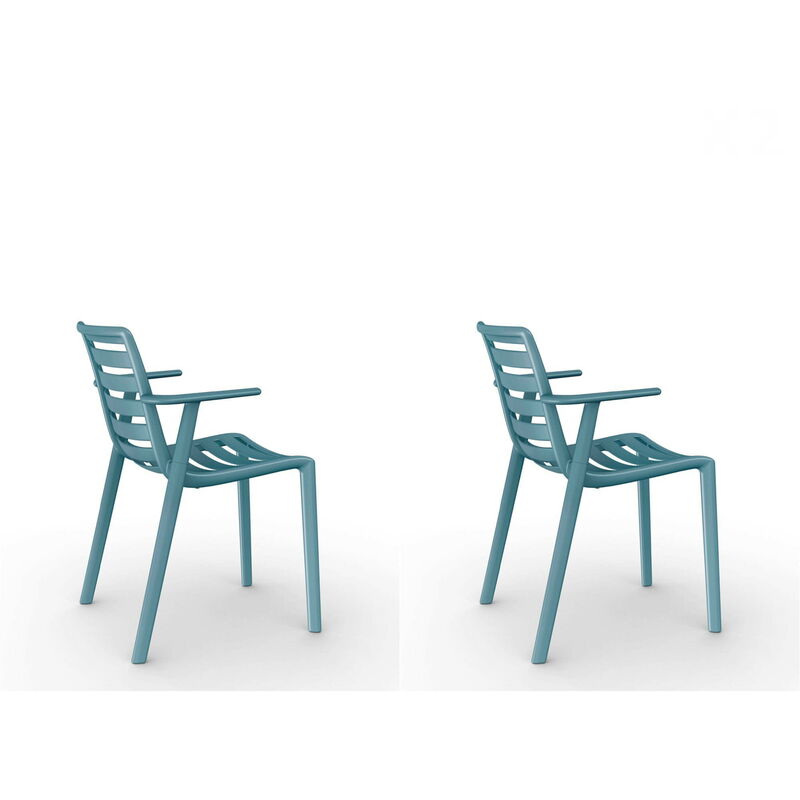 

set de 2 sillas con brazos de diseño Slatkat para interior, exterior, jardín - color azul retro - Resol