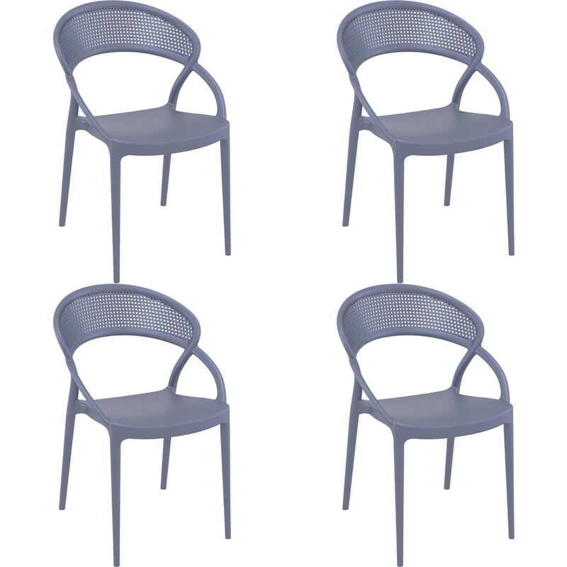 

set de 4 sillas de diseño Sunset para interior, exterior, jardín - color gris oscuro - Resol