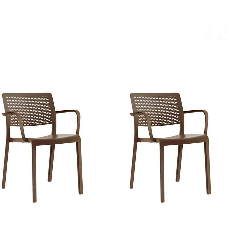 

set de 2 sillas con brazos de diseño Trama para interior, exterior, jardín - color chocolate - Resol