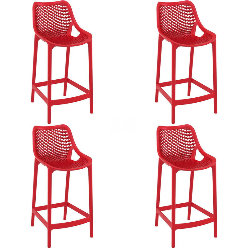 

set de 4 taburetes de diseño Grid 65 para interior, exterior, jardín - color rojo - Resol
