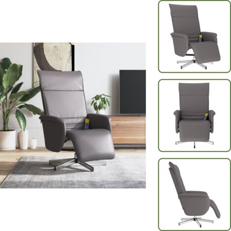 Respaldo ajustable - vidaXL Sillón reclinable de masaje con reposapiés cuero sintético gris - Asiento cómodo