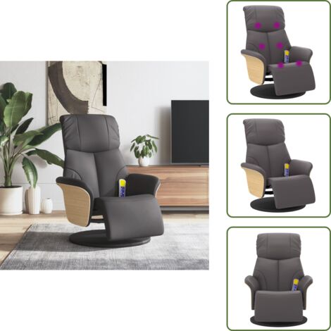 Respaldo ajustable - vidaXL Sillón reclinable de masaje con reposapiés cuero sintético gris - Asiento cómodo