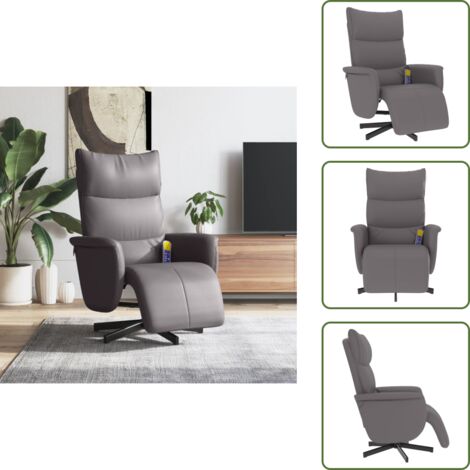 Respaldo ajustable - vidaXL Sillón reclinable de masaje con reposapiés cuero sintético gris - Asiento cómodo