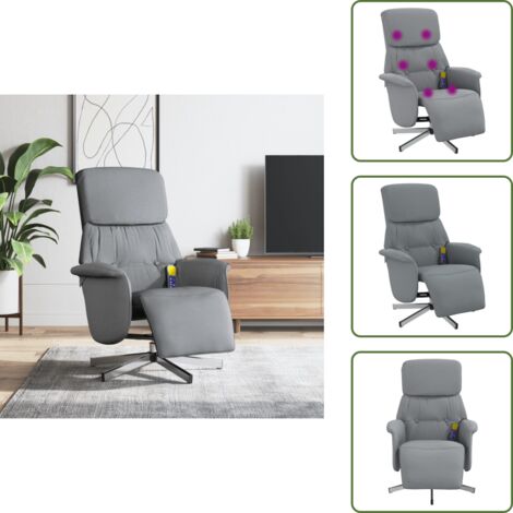 Respaldo ajustable - vidaXL Sillón reclinable de masaje con reposapiés tela gris claro - Giro de 360 grados
