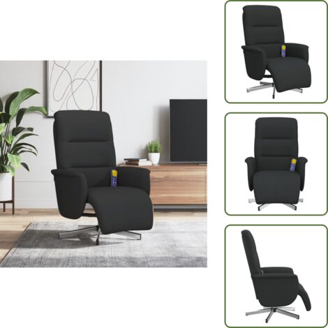 Respaldo ajustable - vidaXL Sillón reclinable de masaje con reposapiés tela negra - Giro de 360 grados