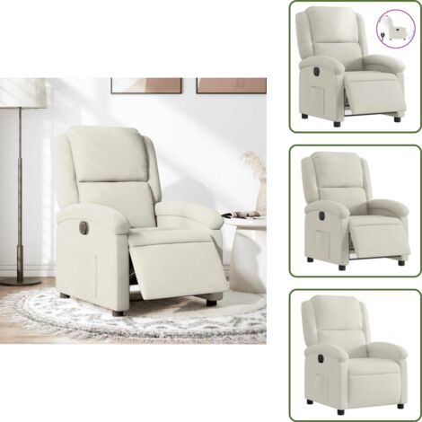 Respaldo eléctrico - vidaXL Sillón reclinable eléctrico de terciopelo blanco crema - Sillón de terciopelo