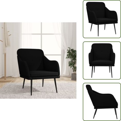 Respaldo inclinado - vidaXL Sillón de tela negro 63x76x80 cm - Estructura de metal