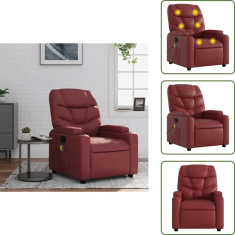 Respaldo - vidaXL Sillón de masaje reclinable cuero sintético rojo tinto - Cuero sintético