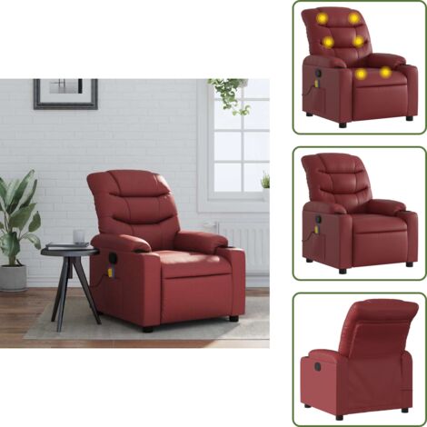Respaldo - vidaXL Sillón de masaje reclinable cuero sintético rojo tinto - Cuero sintético