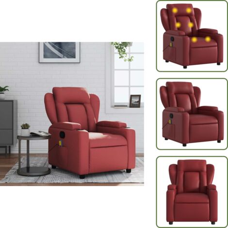 Respaldo - vidaXL Sillón de masaje reclinable cuero sintético rojo tinto - Vibración