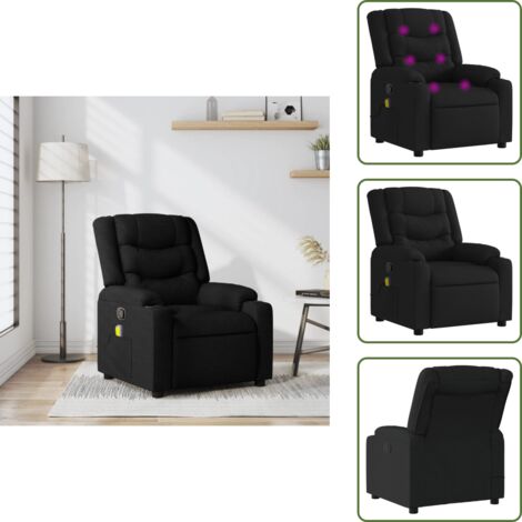 Respaldo - vidaXL Sillón reclinable de masaje de tela negro - Asiento cómodo