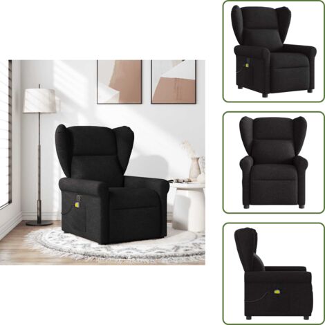 Respaldo - vidaXL Sillón reclinable de masaje de tela negro - Asiento cómodo