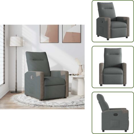 Respaldo - vidaXL Sillón reclinable de tela gris oscuro - Tela